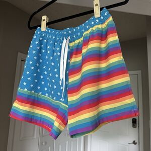 Chubbies Men's M Classic Rainbow Flag Print Pride Swim Trunks/Shorts 5.5” Inseam